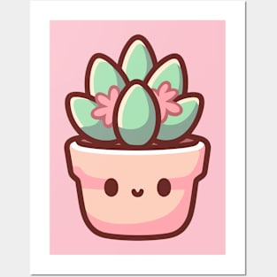 Cute Succulent Tiny Kawaii Cactus House Plant | Kawaii Plant Illustration | Kawaii Style Posters and Art